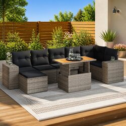 8-Piece Grey Outdoor Sofa Set with Adjustable Table