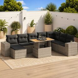 9-Piece Modular Outdoor Sofa Set with Grey Cushions