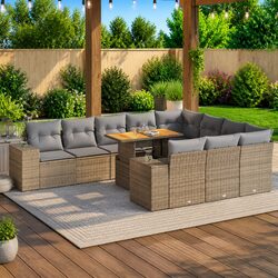 Garden Sofa Set - 10 Modular Pieces, Beige and Durable
