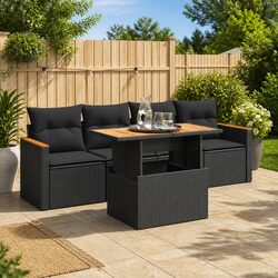 Specifications of the 5-Piece Black Poly Rattan Garden Sofa