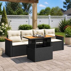 5-Piece Black Poly Rattan Garden Sofa Set Specifications
