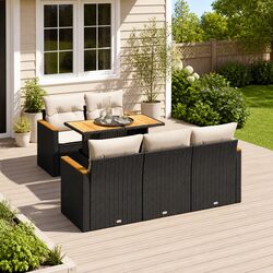 Garden Sofa Set 6 Piece Outdoor Furniture Black Rattan Patio Seating with