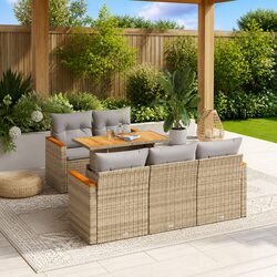 6 Piece Modular Patio Sofa Set in Beige Poly Rattan