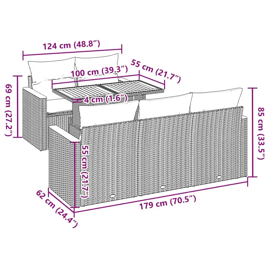 6 Piece Modular Garden Sofa Set in Durable Grey Rattan