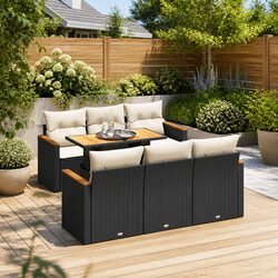 7 Piece Garden Sofa Set: Modular, Black, PE Rattan