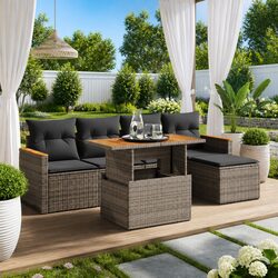 6 Piece Garden Sofa Set - Grey PE Rattan and Cushions