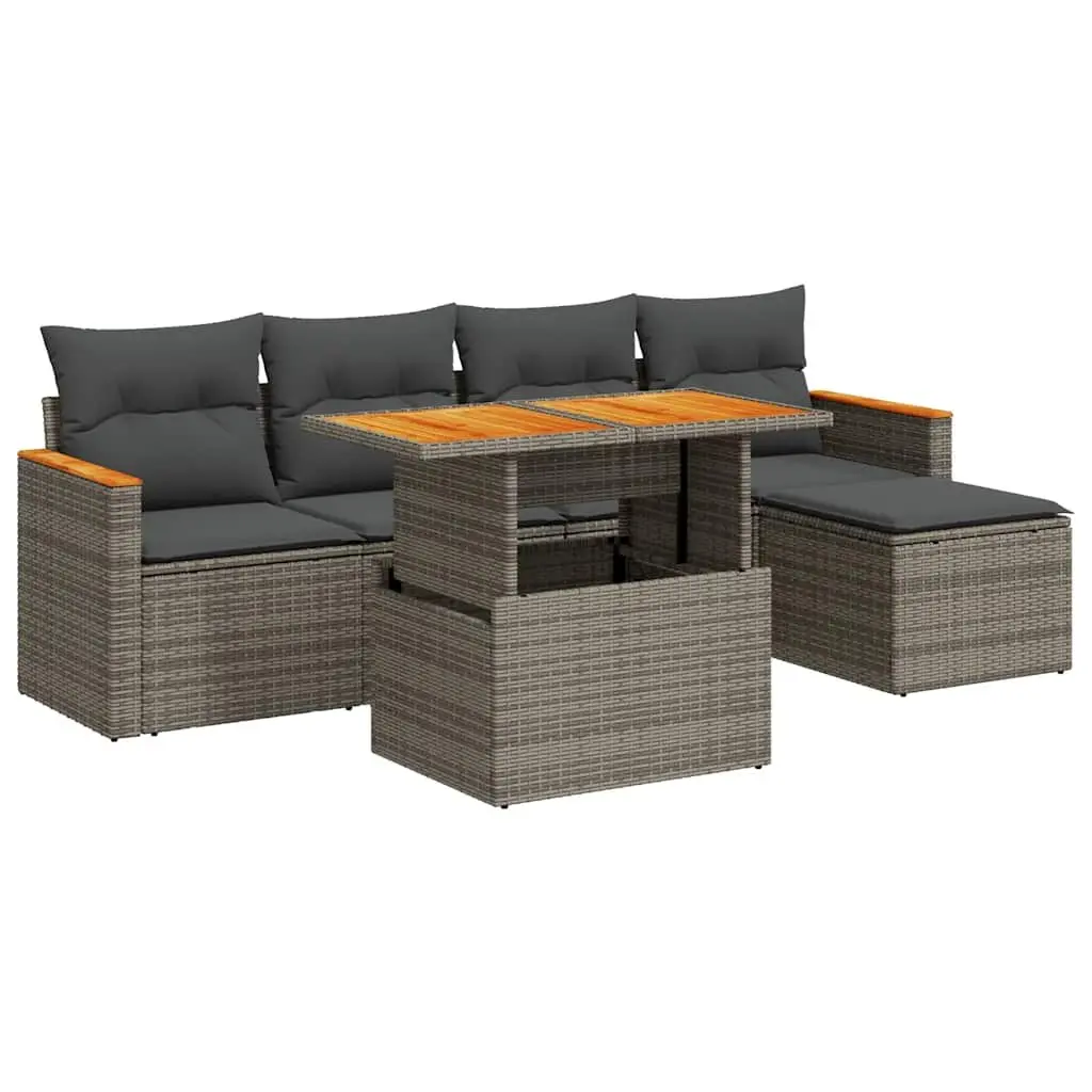 Garden Sofa Set for Patio 6 Piece Grey Poly Rattan Outdoor Furniture