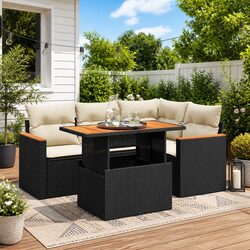 5-Piece Modular Garden Sofa Set with Cushions - Black