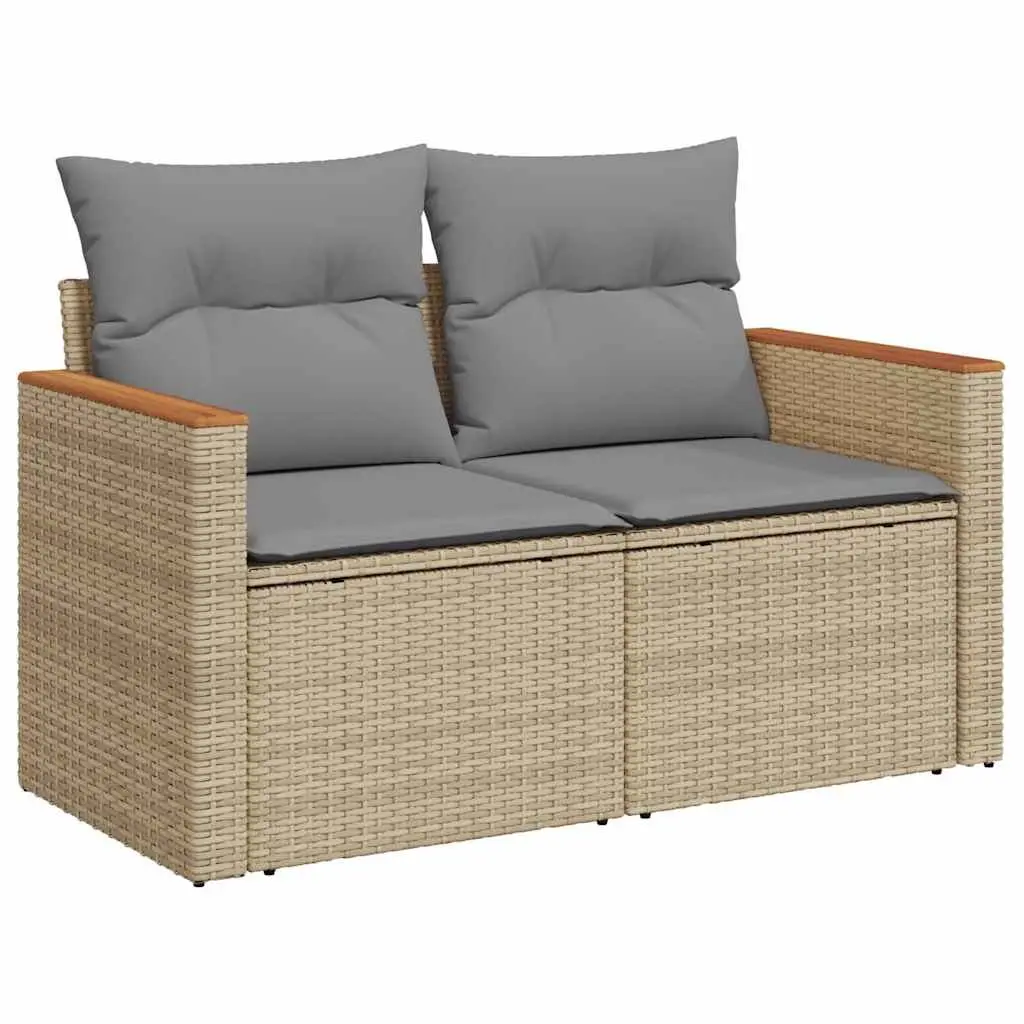 Garden Sofa Set 5 Piece Outdoor Furniture Beige Poly Rattan Modular with