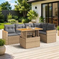 Modular 5-Piece Garden Sofa Set: Beige PE Rattan