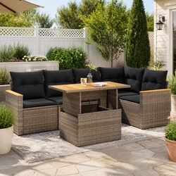 5-Piece Grey Garden Sofa Set - PE Rattan, Cushions Included