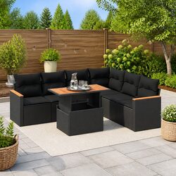 7-Piece Outdoor Sofa Set: Black PE Rattan and Cushions