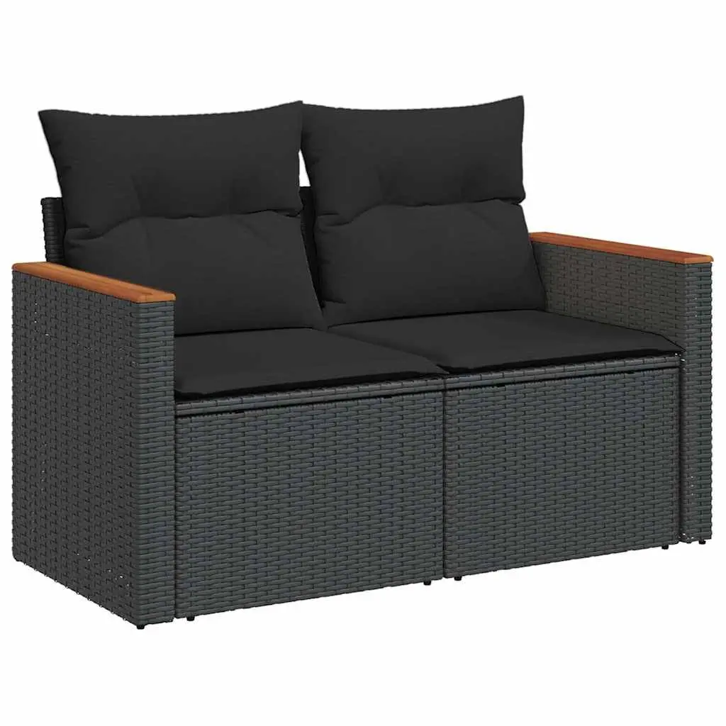 7 Piece Outdoor Garden Sofa Set for Patio Black Poly Rattan with Cushions