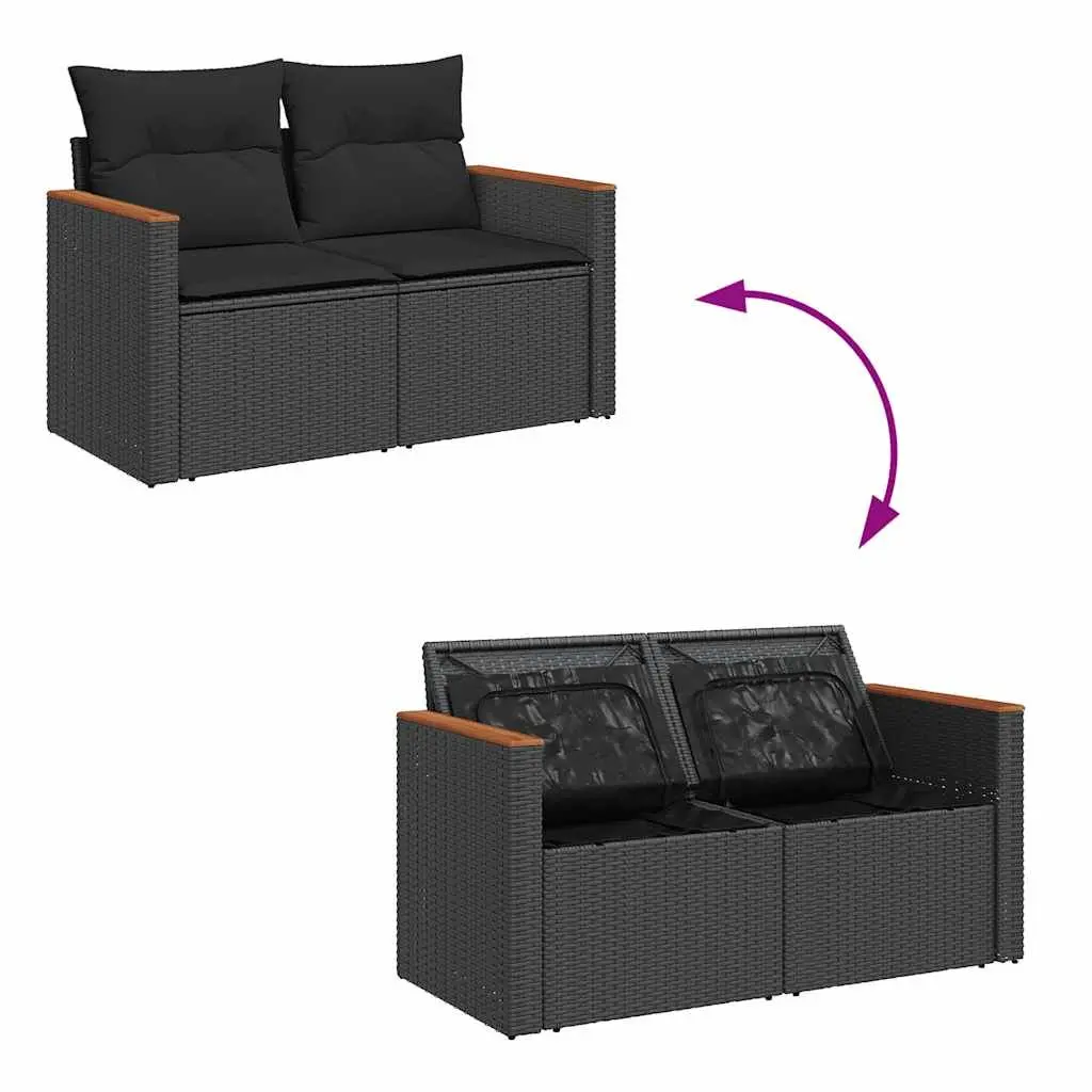 7 Piece Outdoor Garden Sofa Set for Patio Black Poly Rattan with Cushions
