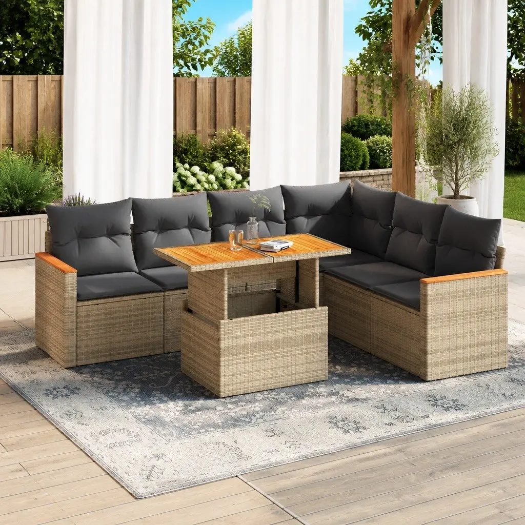 7-Piece Beige Outdoor Garden Sofa Set