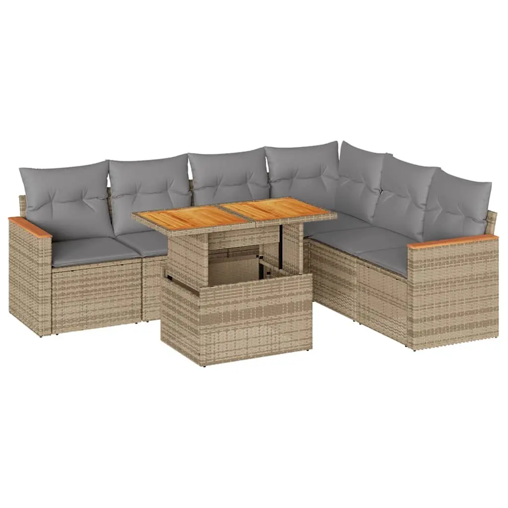 7-Piece Beige Outdoor Garden Sofa Set