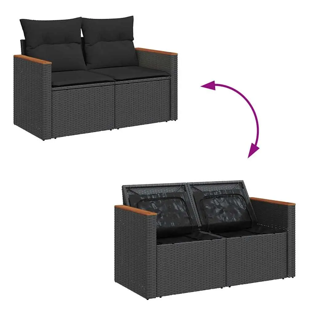 Modular Outdoor Sofa Set 9 Piece Black Poly Rattan Furniture for Patio and Garden