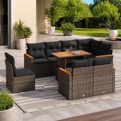 9 Piece Grey Poly Rattan Garden Sofa Set Specifications
