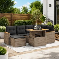 Garden Sofa Set 7 Piece Outdoor Furniture Grey Poly Rattan with Cushions Patio