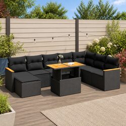 9-Piece Patio Furniture Set in Black Poly Rattan