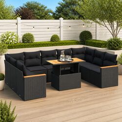 Specifications for 10-Piece Black Poly Rattan Sofa Set