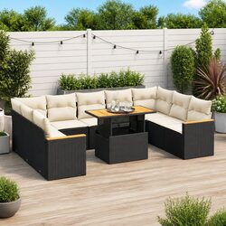 10-Piece Modular Garden Sofa Set Black with Cushions