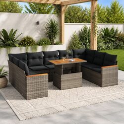 Garden Sofa Set 10 Piece Outdoor Furniture Patio Lounge Grey Modular Sectional