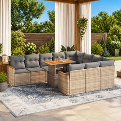 11-Piece Outdoor Sofa Set: Beige Cushions & PE Rattan