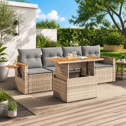 5 Piece Garden Sofa Set Specifications: Beige Rattan