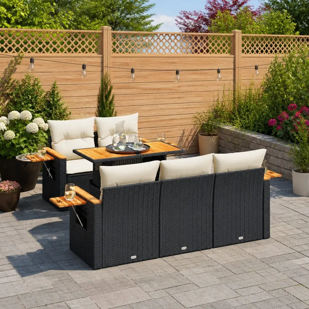 6 Piece Outdoor Black Rattan Sofa Set