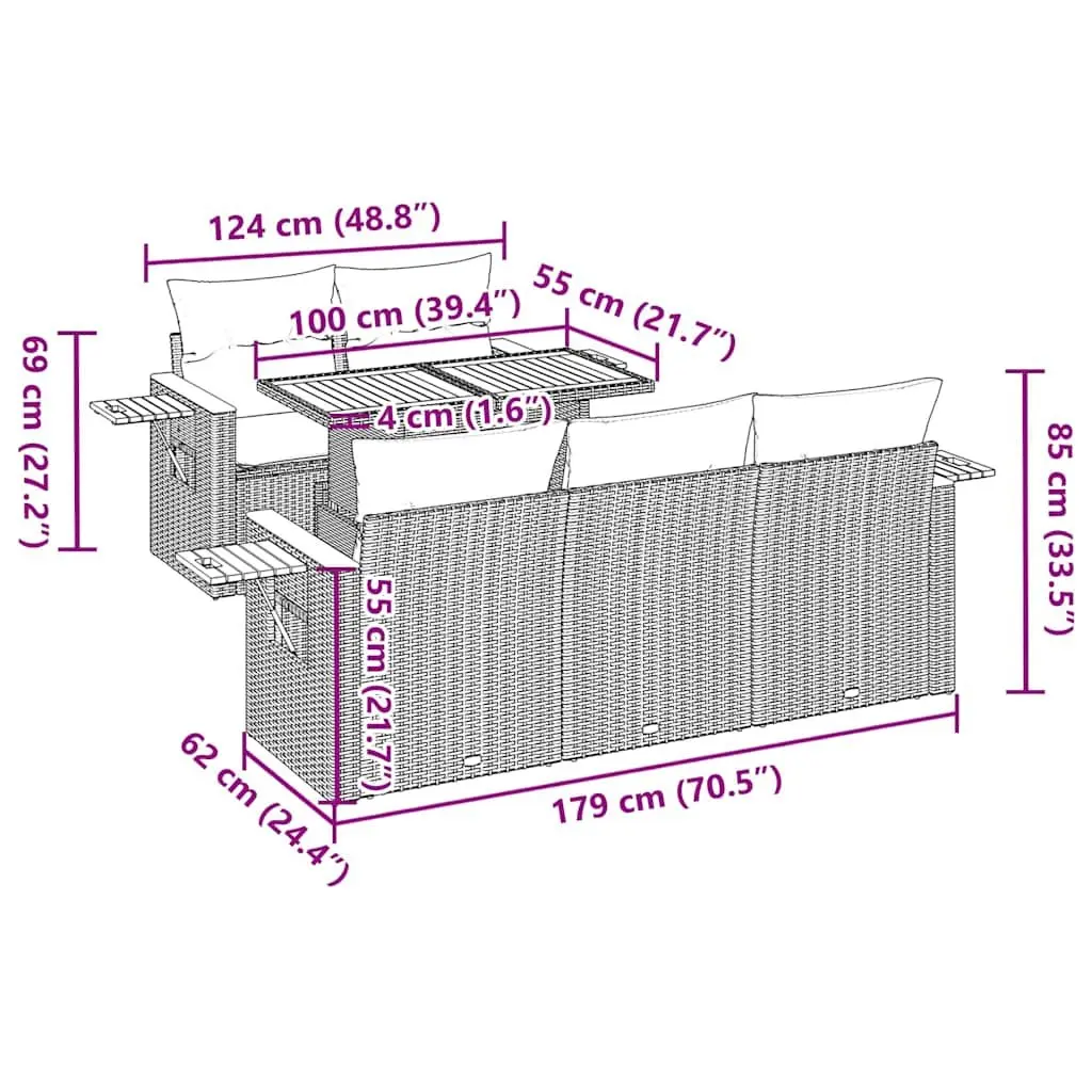 6 Piece Outdoor Black Rattan Sofa Set