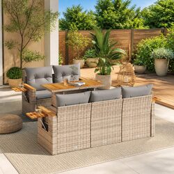 Garden Sofa Set 6 Piece Outdoor Furniture Beige Cushions Patio Sectional