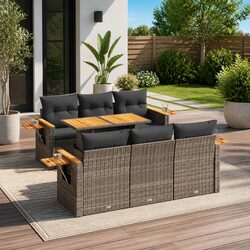 7 Piece Modular Garden Sofa Set Grey Poly Rattan