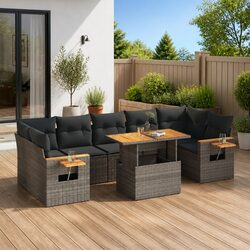 8 Piece Garden Sofa Set: Grey Poly Rattan with Cushions
