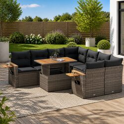 Garden Sofa Set 9 Piece Outdoor Furniture Grey Poly Rattan with Cushions Storage
