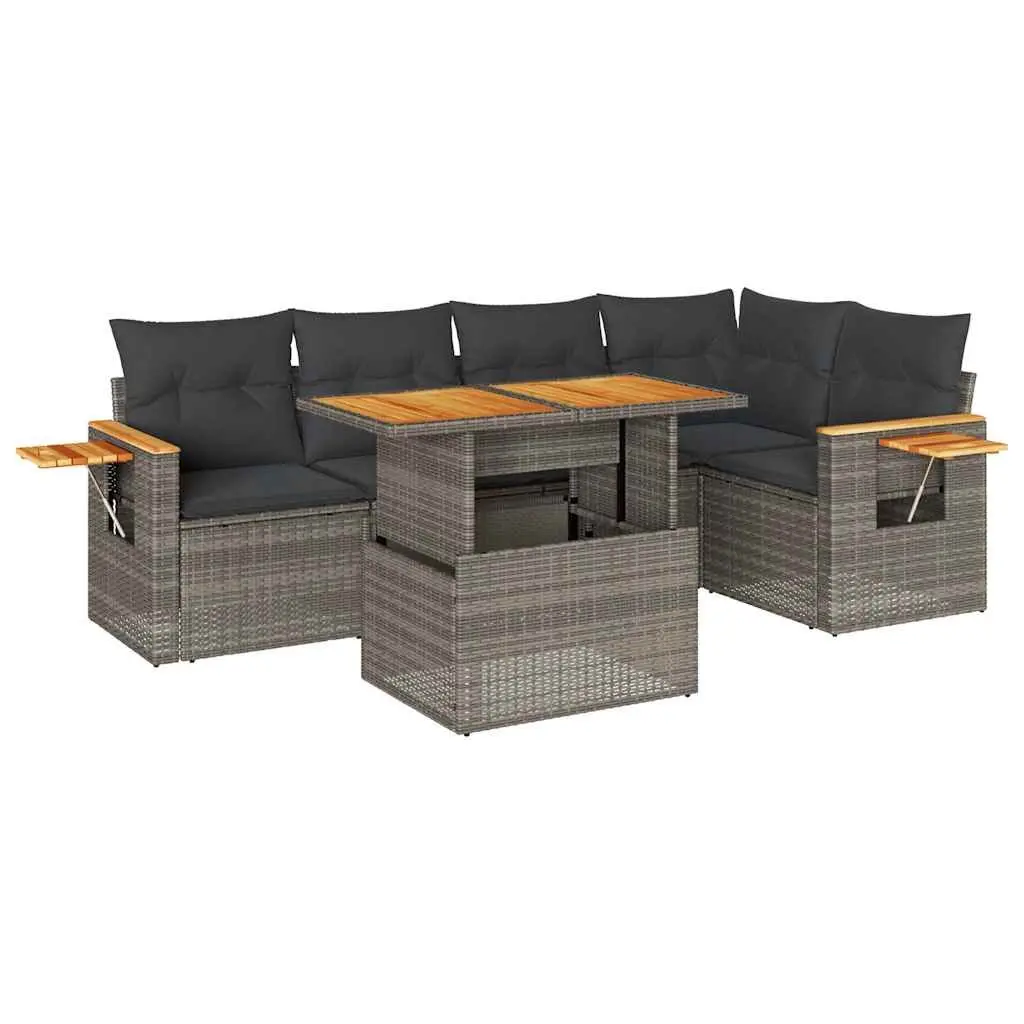5 Piece Garden Sofa Set Grey Poly Rattan