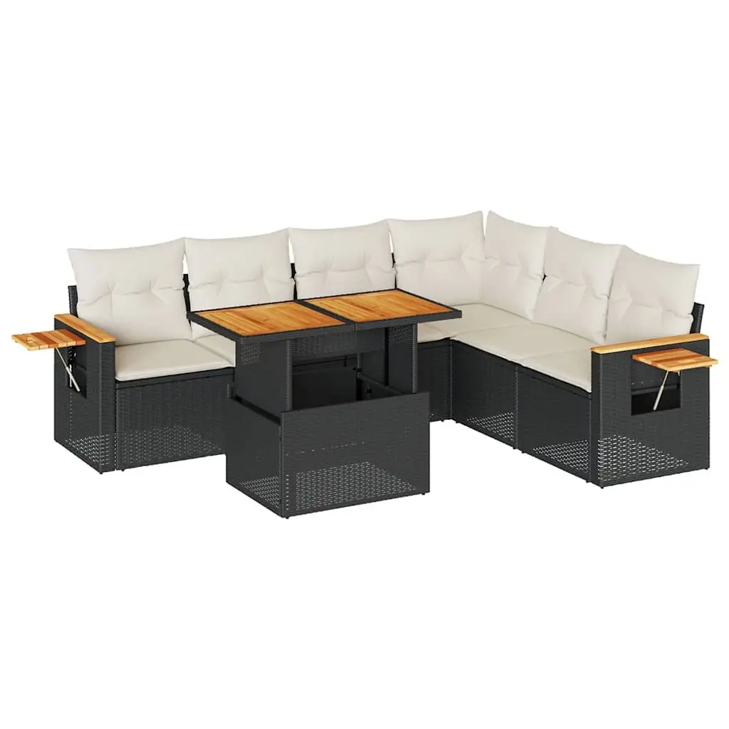 Garden Sofa Set Outdoor Furniture 6 Piece Black Poly Rattan