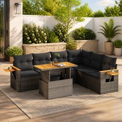 Garden Sofa Set 6-Piece - Grey Poly Rattan Details