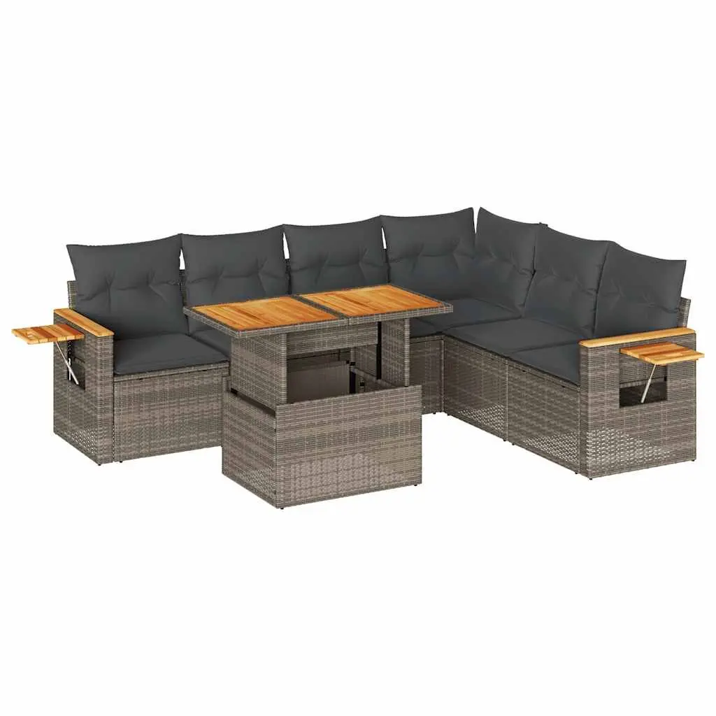 Garden Sofa Set 6 Piece Outdoor Furniture Grey Poly Rattan with Cushions Storage