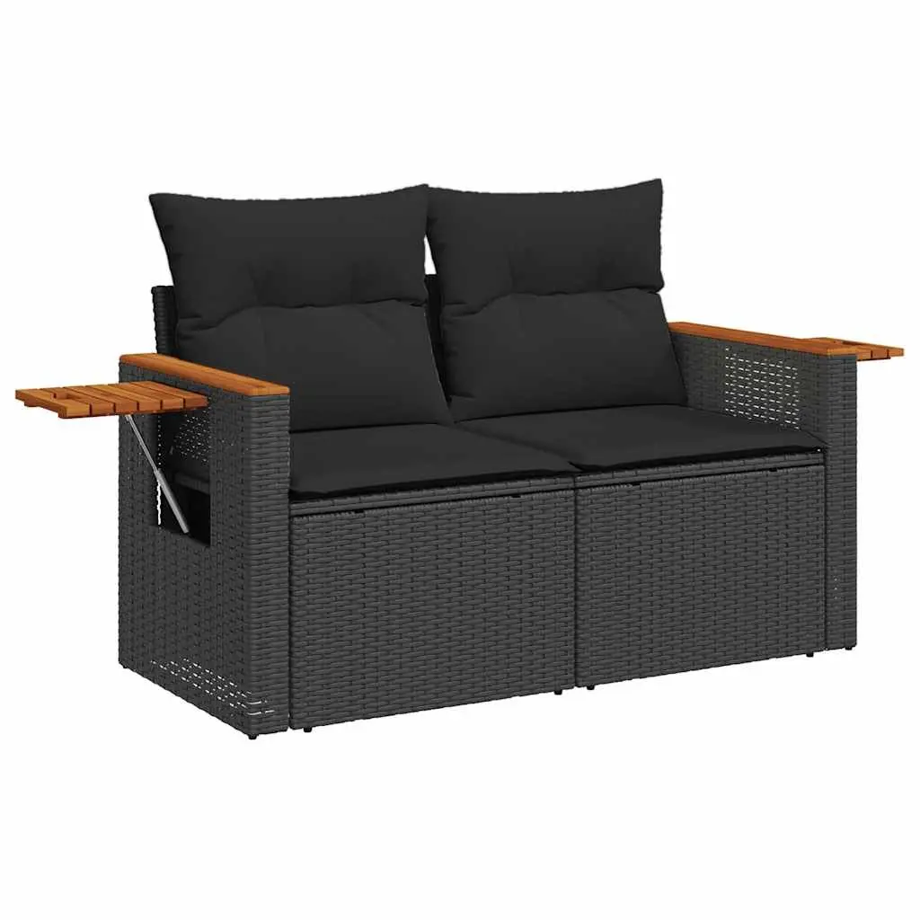 9 Piece Garden Sofa Set Outdoor Patio Furniture Black Poly Rattan with Cushions