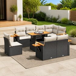 Specifications of 9 Piece Garden Sofa Set in Black Rattan