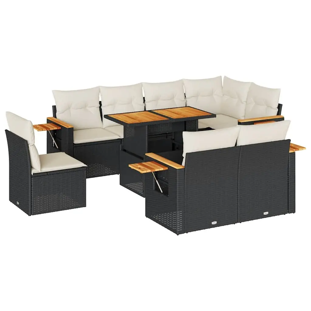 Garden Sofa Set 9 Piece Outdoor Furniture Black Poly Rattan for Backyard Terrace Patio