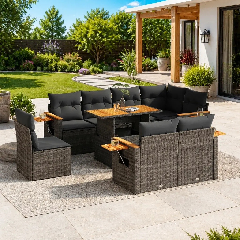 9-Piece Modular Garden Sofa Set with Storage & Cushions