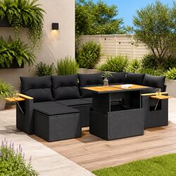 Specifications of 7-Piece Black Poly Rattan Sofa Set