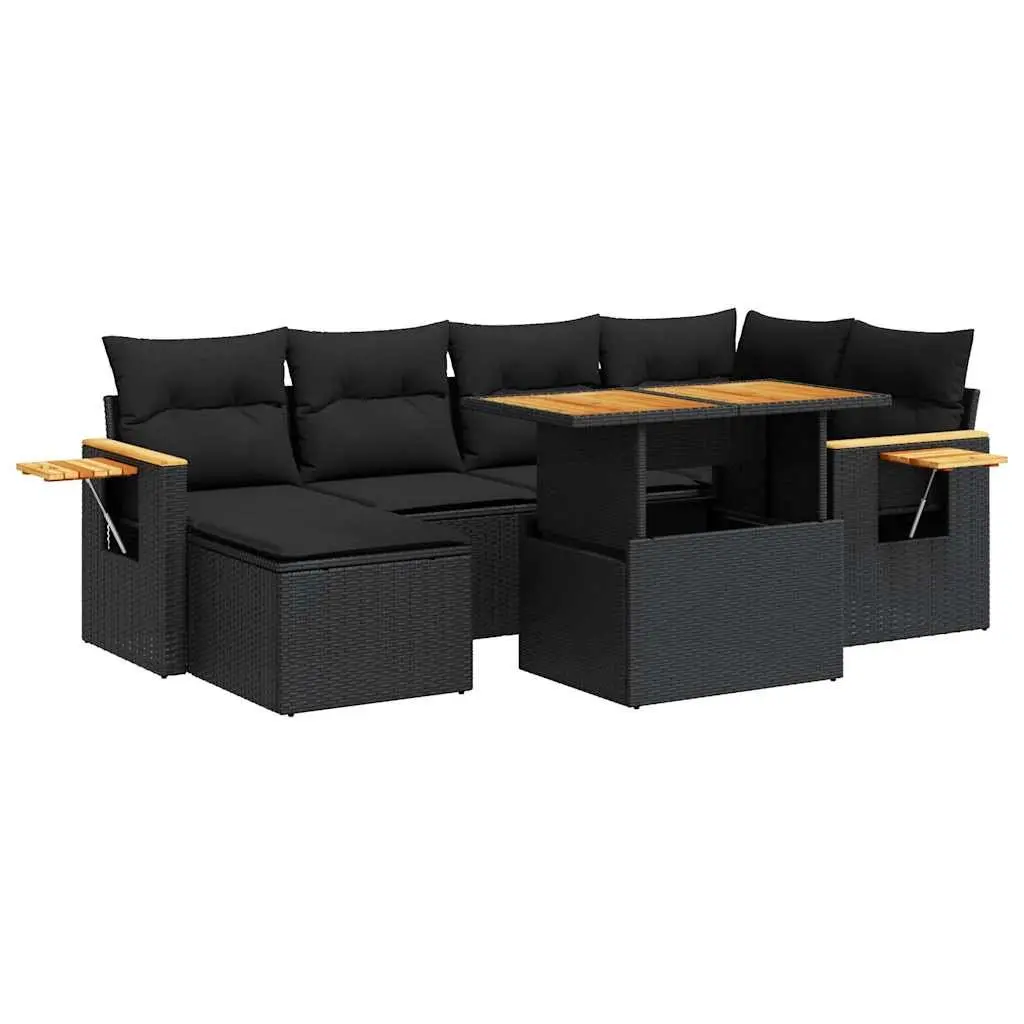 Outdoor Garden Sofa Set 7 Piece Black Poly Rattan Patio Furniture