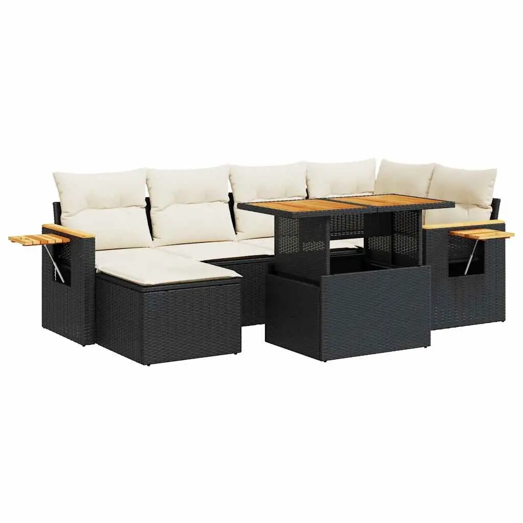 Outdoor Sofa Set 7 Piece Patio Furniture Black PE Rattan with Cushions and Storage