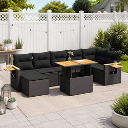 8 Piece Modular Garden Sofa Set with Black PE Rattan