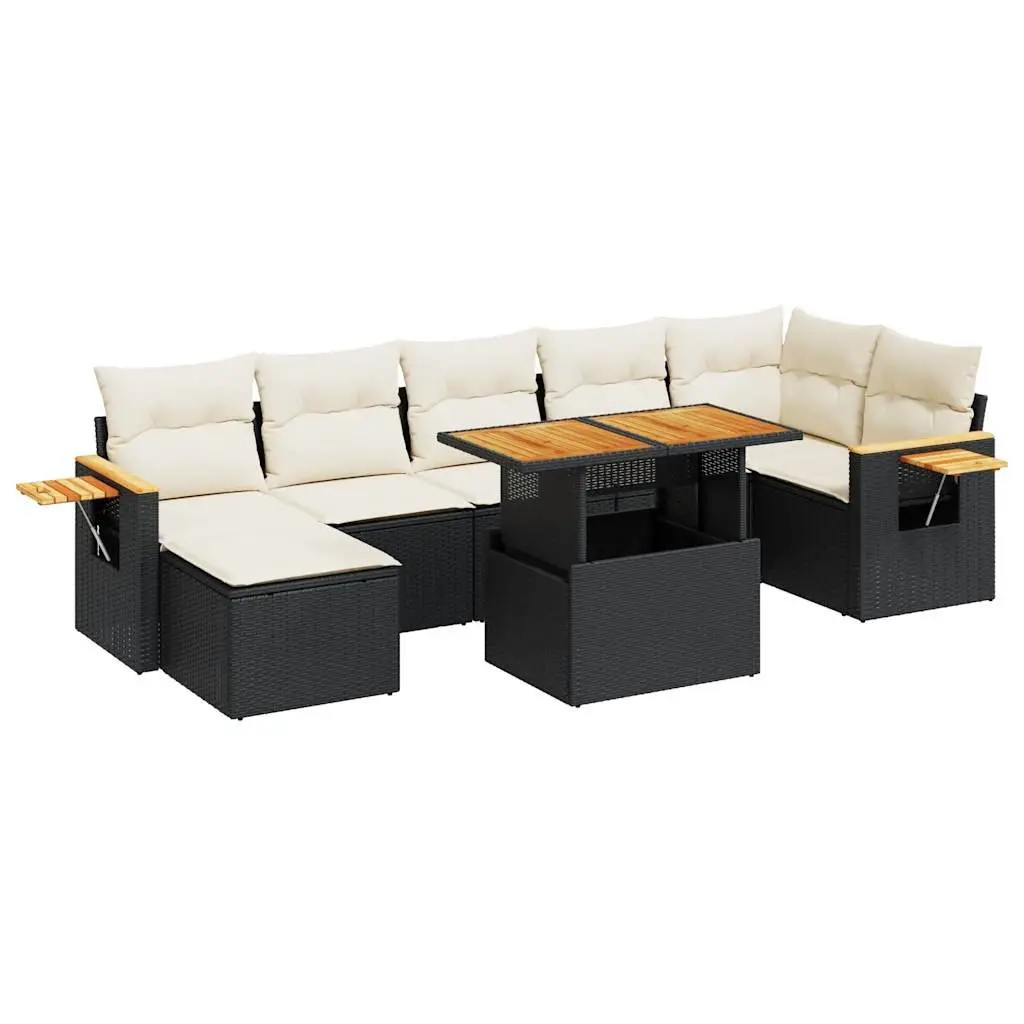 Garden Sofa Set 8 Piece Outdoor Furniture Black Poly Rattan with Storage