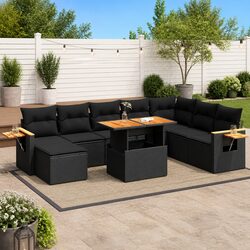 9-Piece Modular Black Garden Sofa Set - PE Rattan