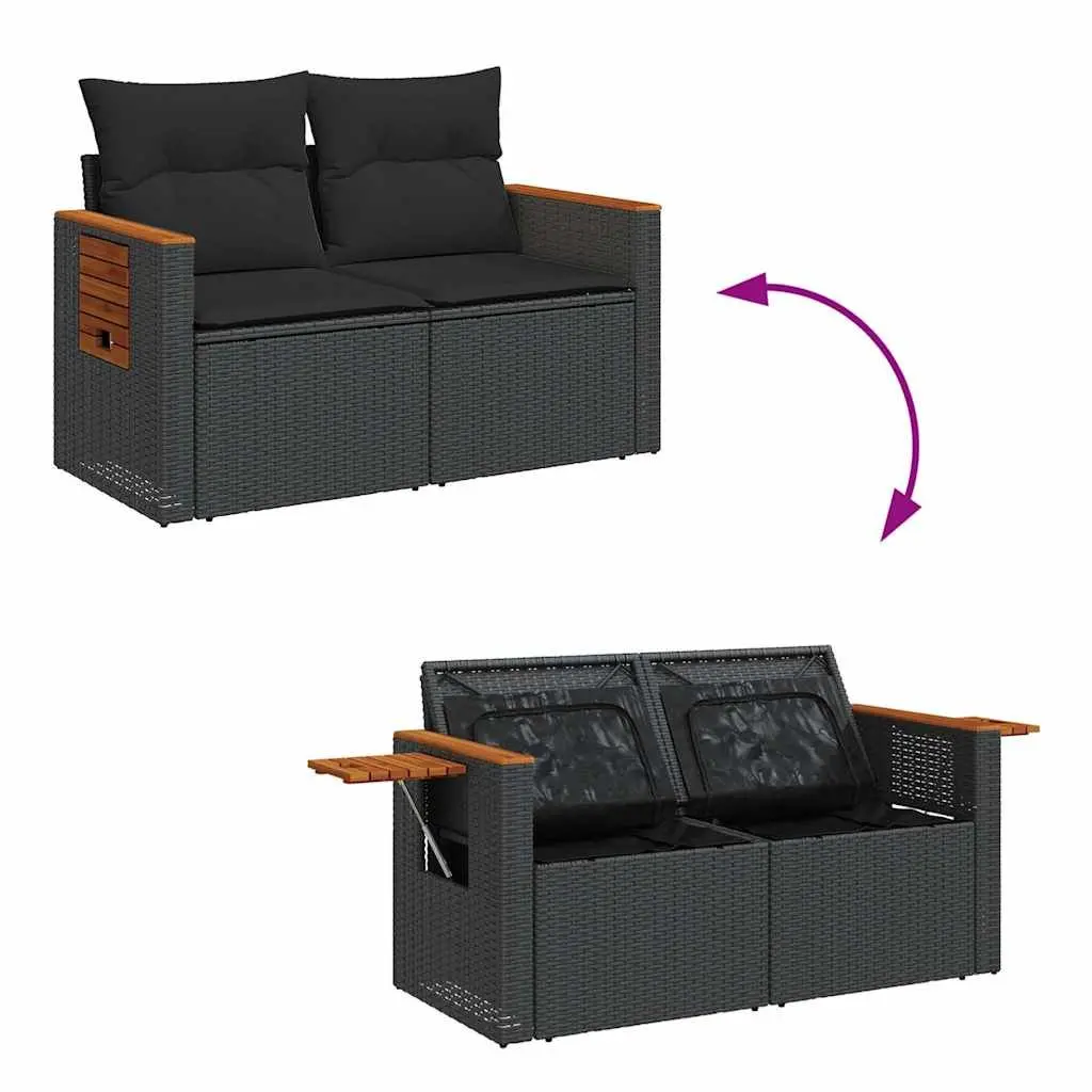 Garden Sofa Set Outdoor Furniture 9 Piece Black Poly Rattan with Cushions